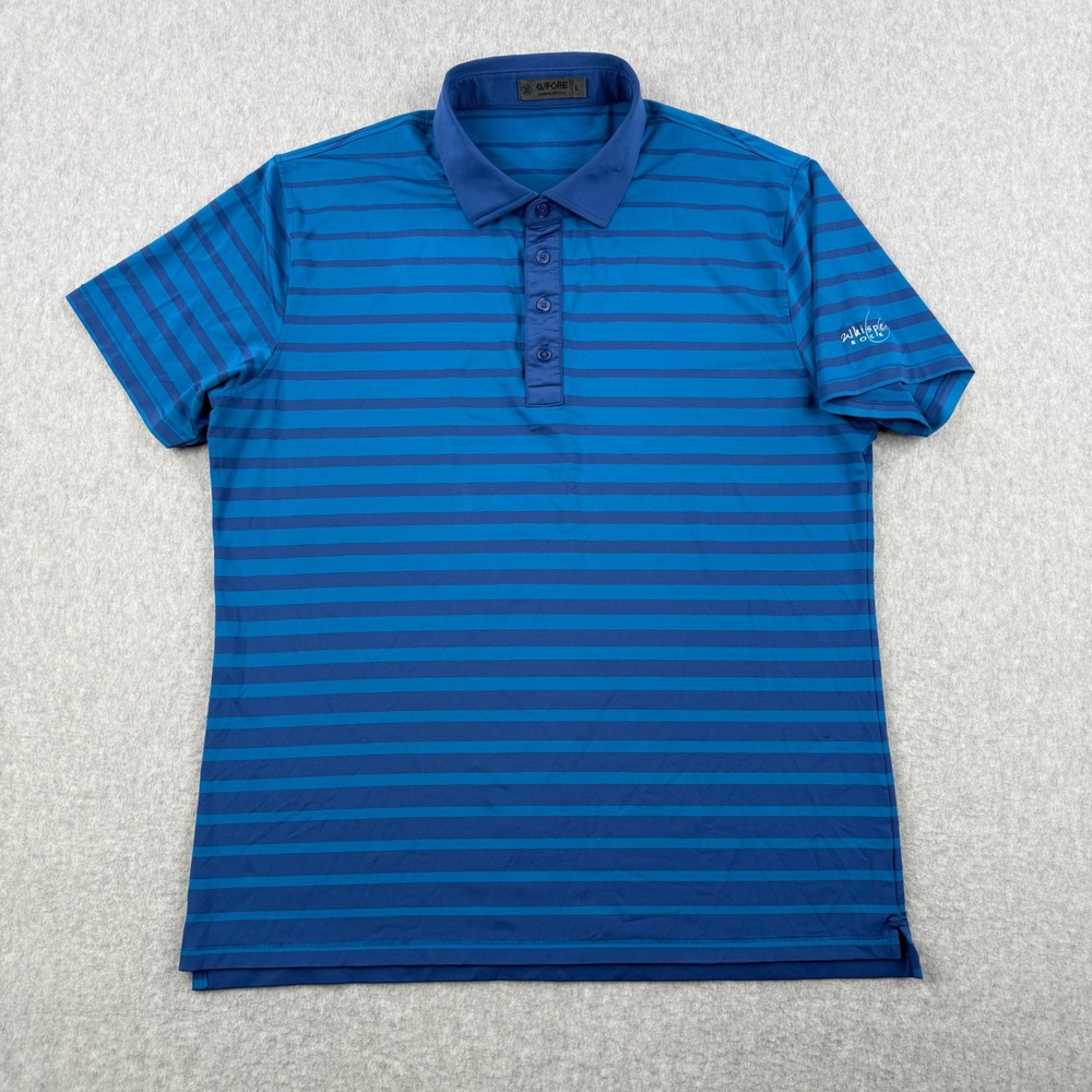 G Fore Shirt Mens Large Blue Striped Polo Whisper Rock Golf Club Performance